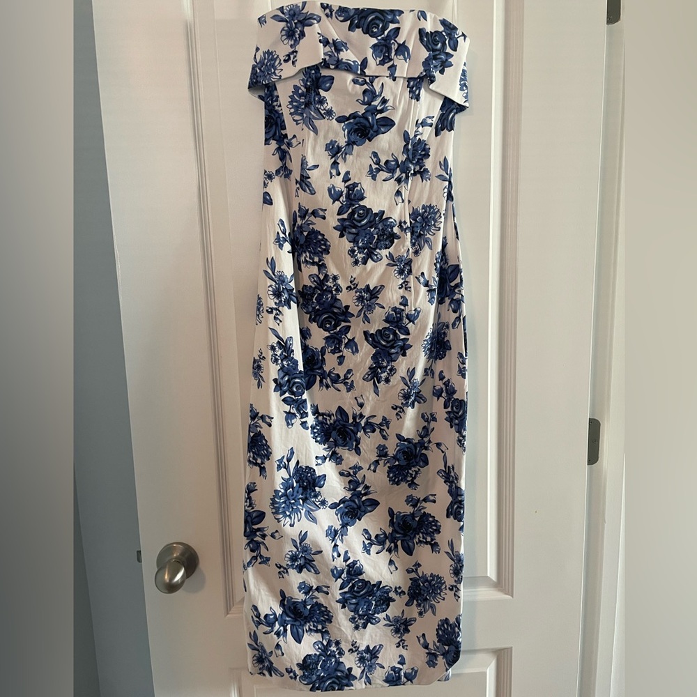Strapless White/ Blue Floral Dress